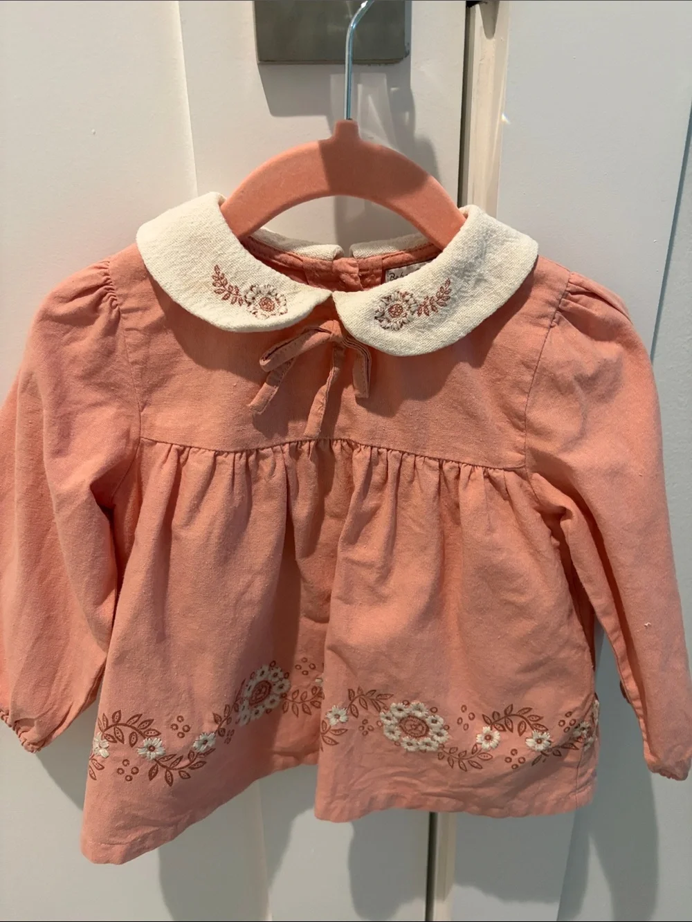 Girls' Pink Floral Embroidered Matching Set Top - Soft Pink